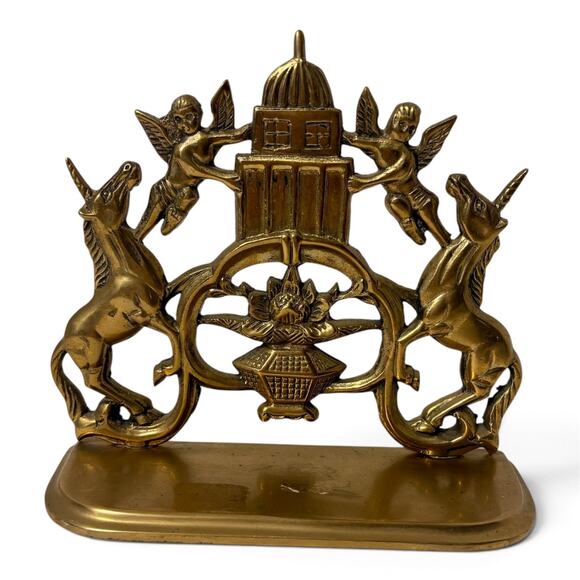Other - Vintage Brass Unicorn & Cherub Bookend |  Hollywood Regency Fantasy Bookshelf